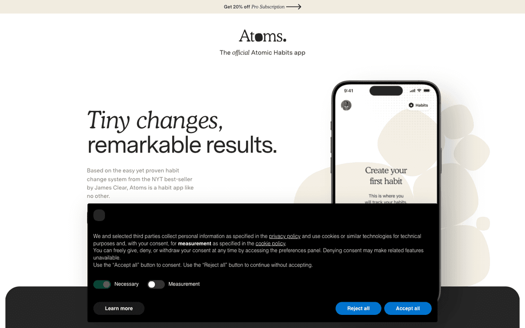 Atoms (atoms.jamesclear.com) homepage — captured 2026-04-26