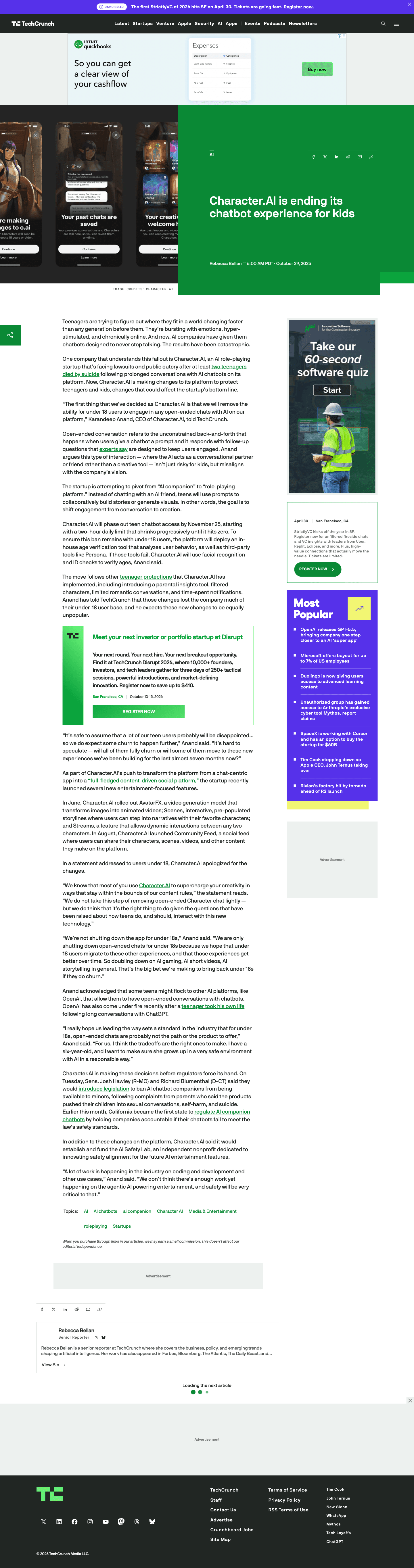 Screenshot evidence for Character.AI's own response — strongest signal about product safety