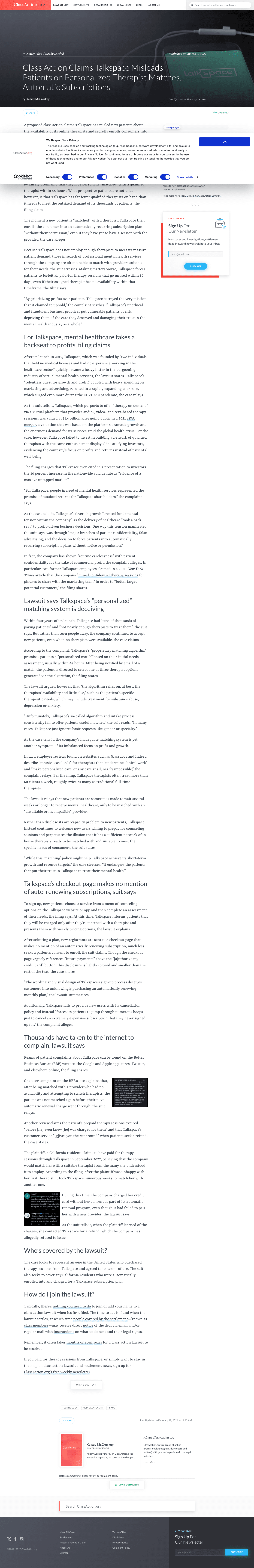 Screenshot evidence for Consumer-side class-action coverage adding to the SPAC + derivative settlement record